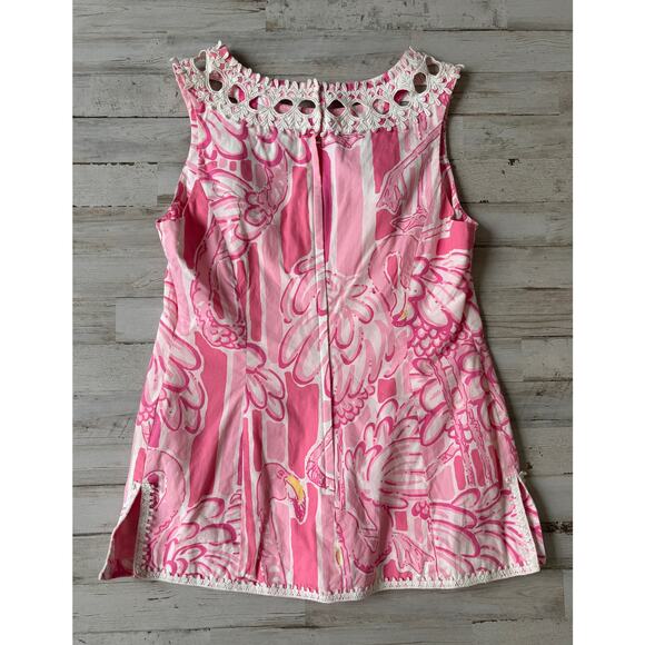 Vintage Lilly Pulitzer Flamingo Eyelet Top Back Zip sz 10 - Picture 4 of 4